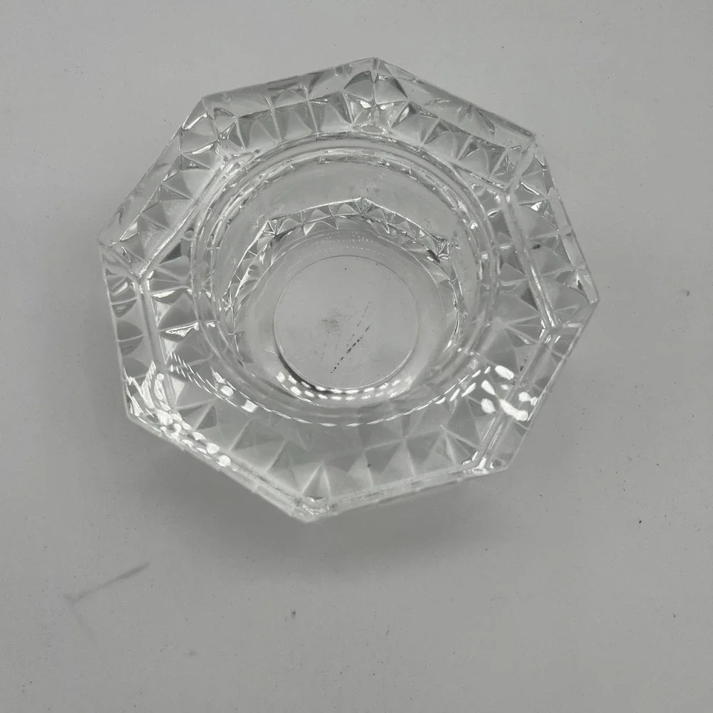 Vintage Heavy France Crystal Candle Holder Votive‎ Diamond Octagon Trinket Dish